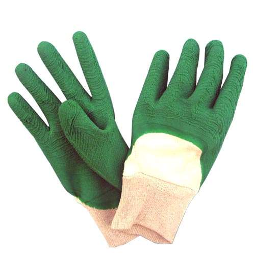 白色棉毛布罗口绿色乳胶细纹手套(图1)