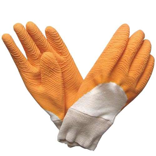 白色绒布罗口桔黄色乳胶细纹手套(图1)
